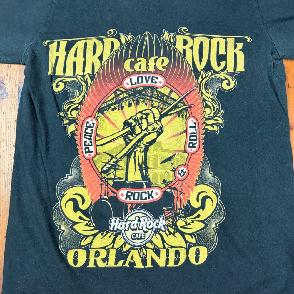 2000s Hard Rock Cafe Orlando T-Shirt Mens S Black Graphic Peace Love Rock & Roll